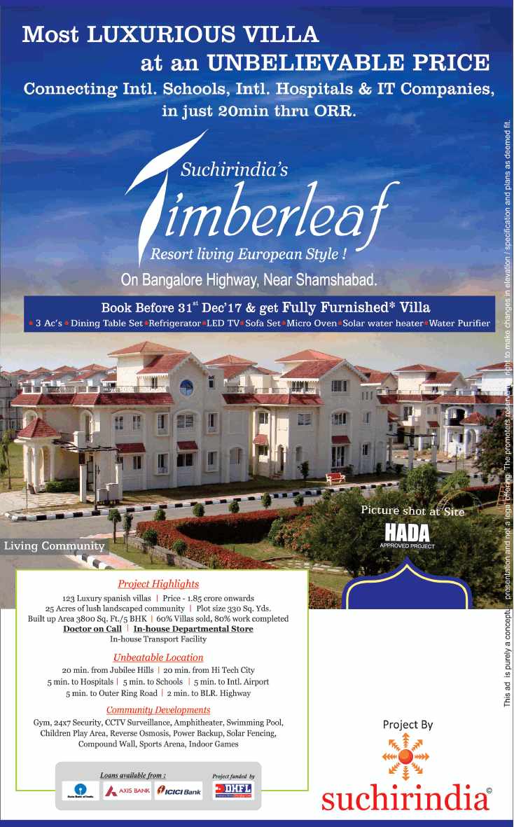 Reside in most luxurious villa at an unbeatable price at Suchirindia Timberleaf in Hyderabad Update